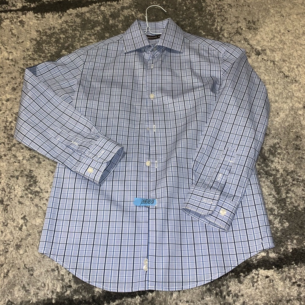 Michael Kors Boys Two Tone Blue Plaid Dress Shirt